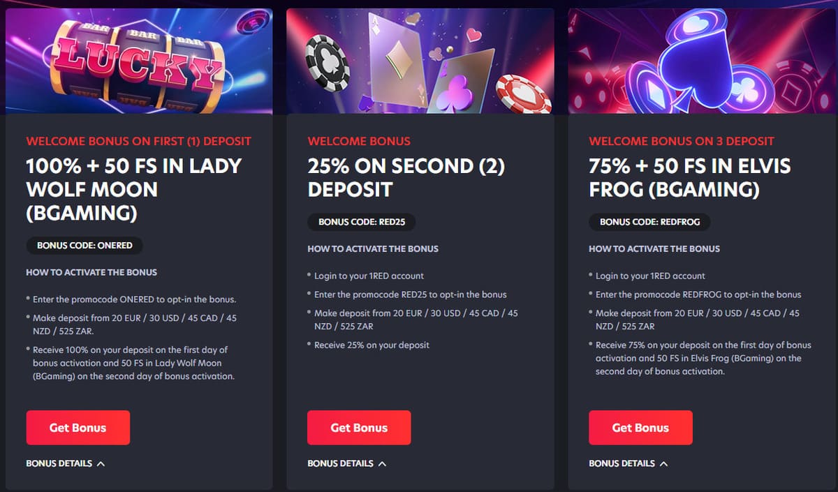 Bonus de bienvenue 1RED casino