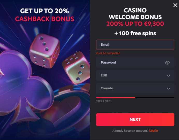 Inscription casino 1RED