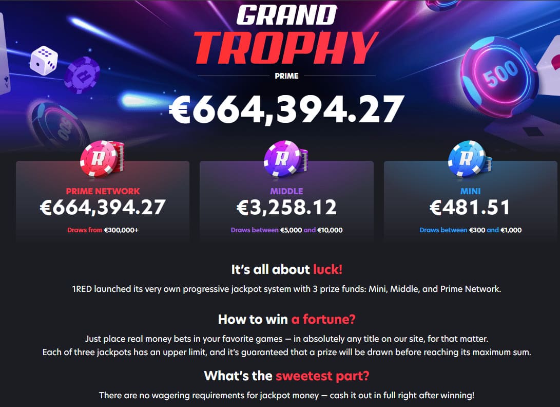 Jackpots progressifs 1RED casino