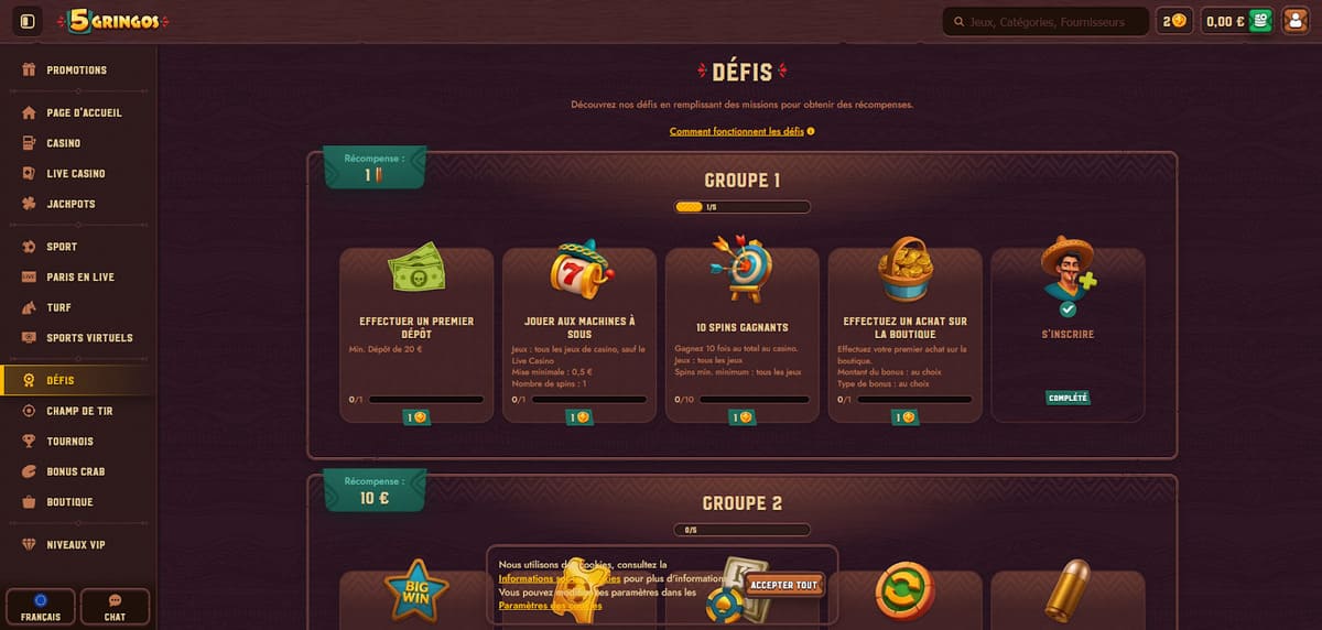 Défis 5Gringos Casino