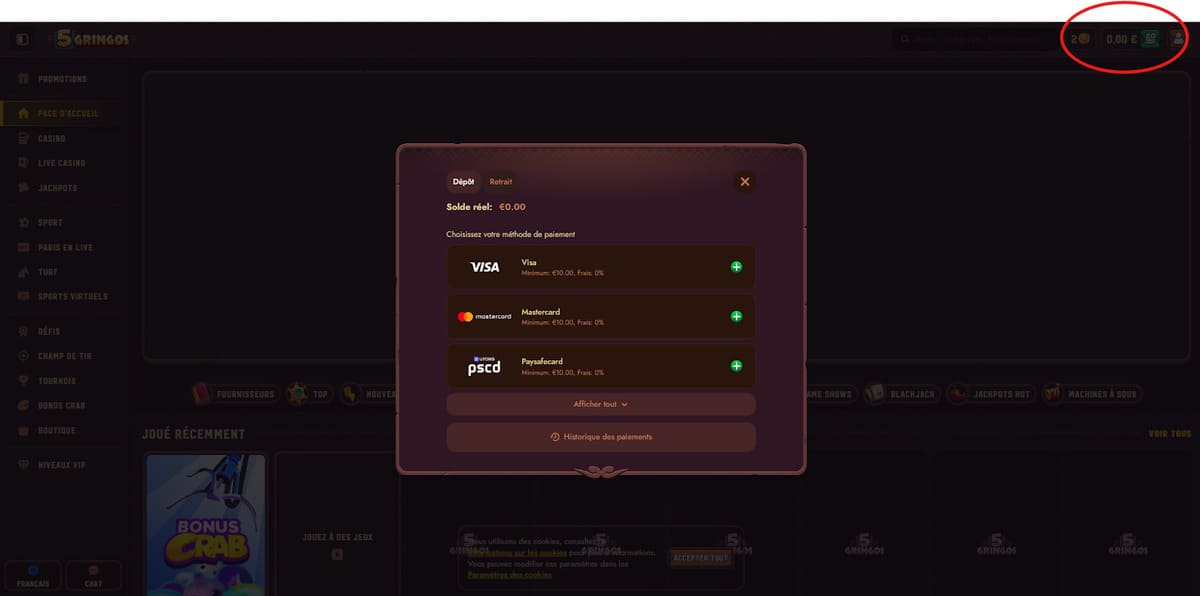 Dépôt 5Gringos Casino