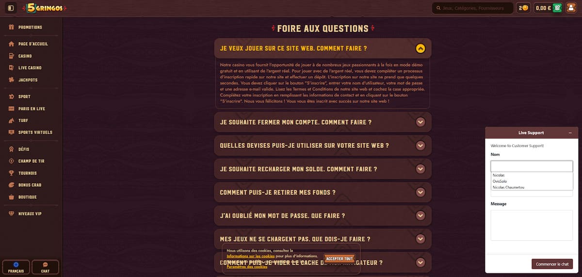 FAQ 5Gringos Casino