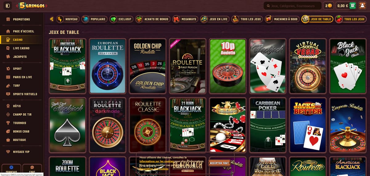 Jeux de table 5Gringos Casino