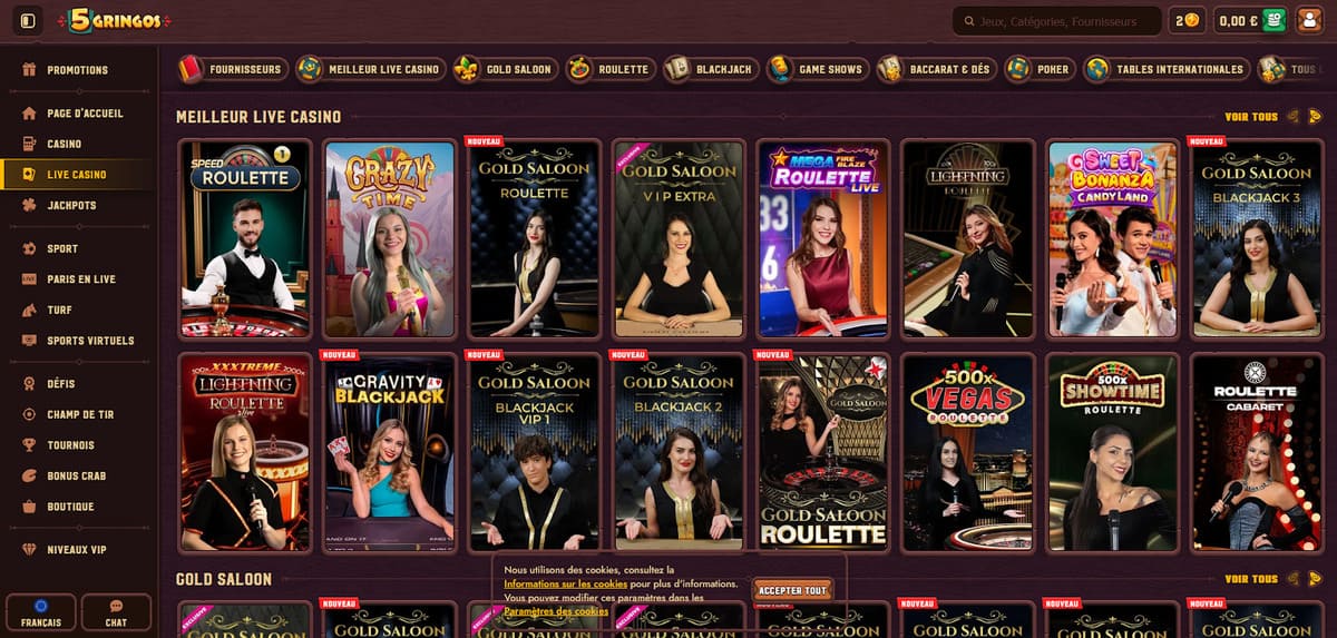 Meilleur live 5Gringos Casino