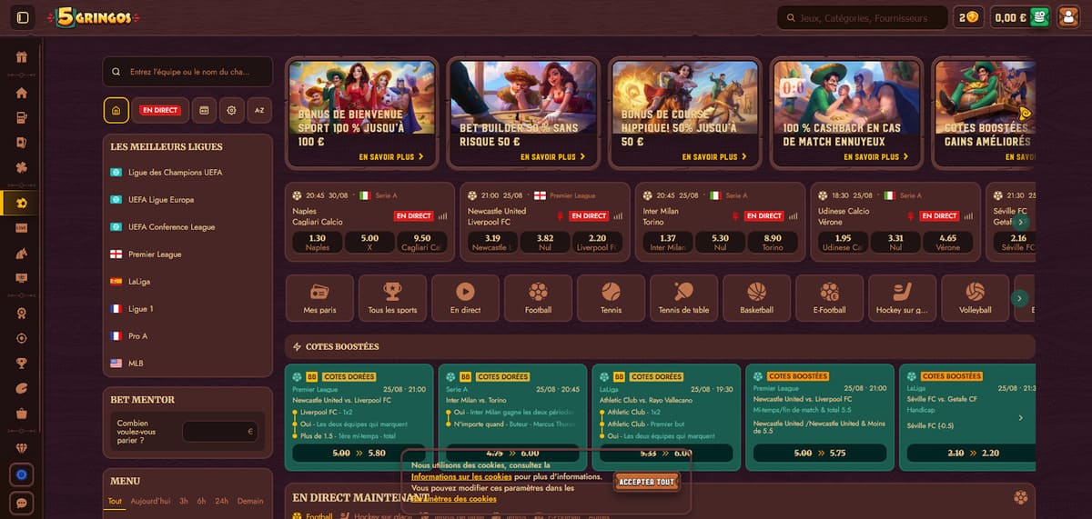 Paris sportifs 5Gringos Casino