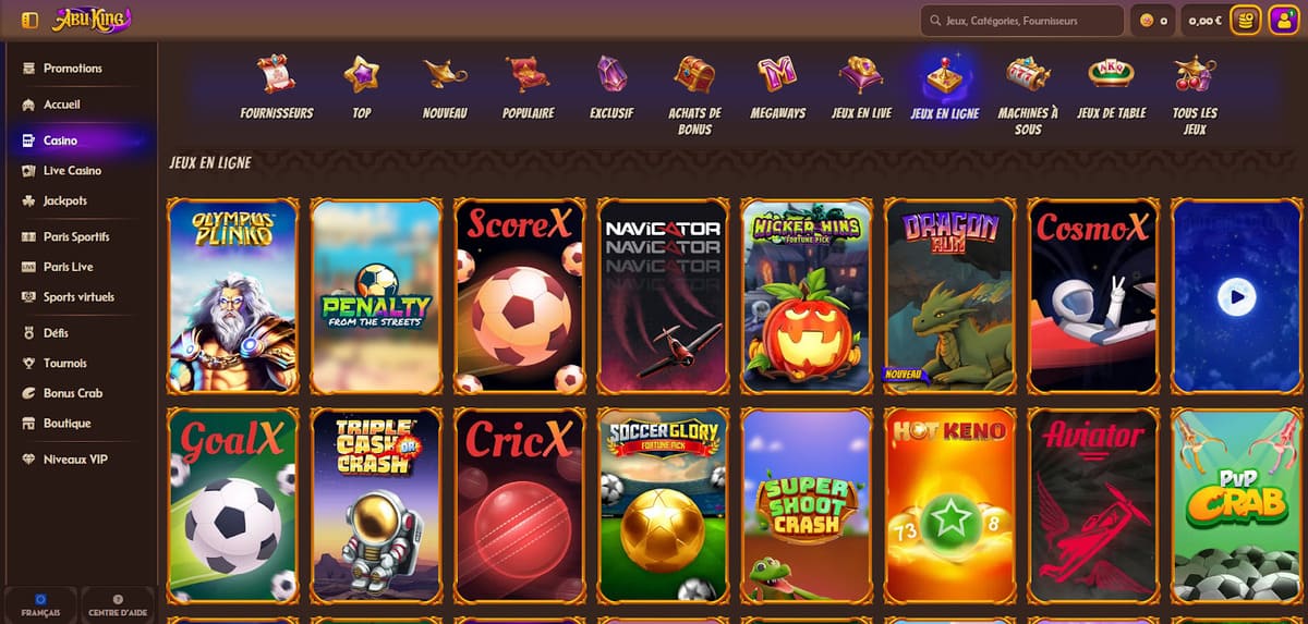 Jeux en ligne AbuKing Casino