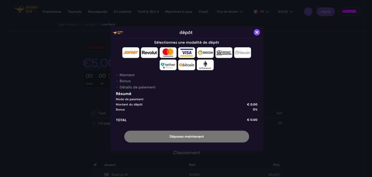 Dépôt Aladdins's Gold Casino