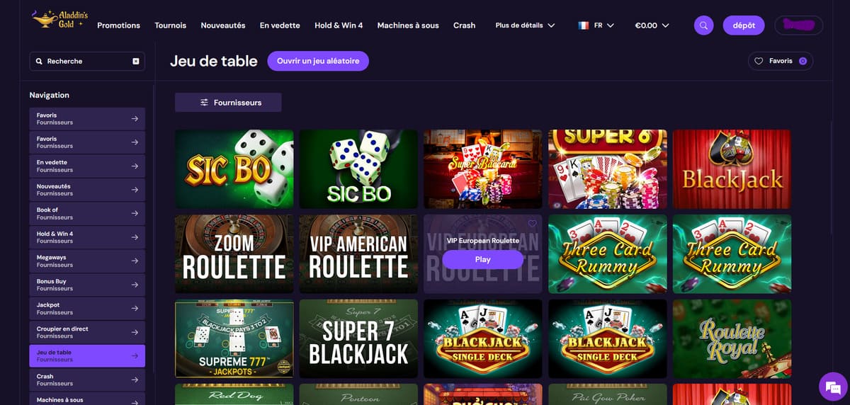 Jeux de table Aladdins's Gold Casino