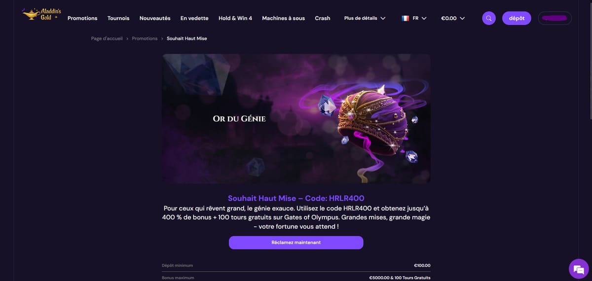 Offre exclusive Aladdins's Gold Casino