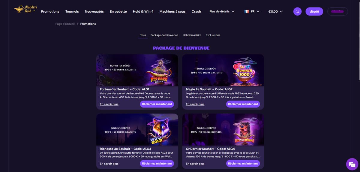 Promotions Aladdins's Gold Casino