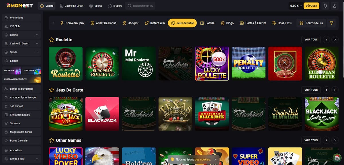 Jeux de table Amonbet Casino