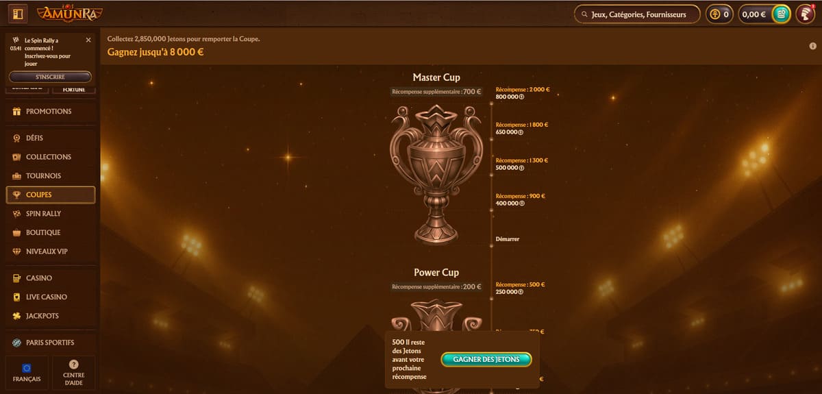 Coupes AmunRa Casino