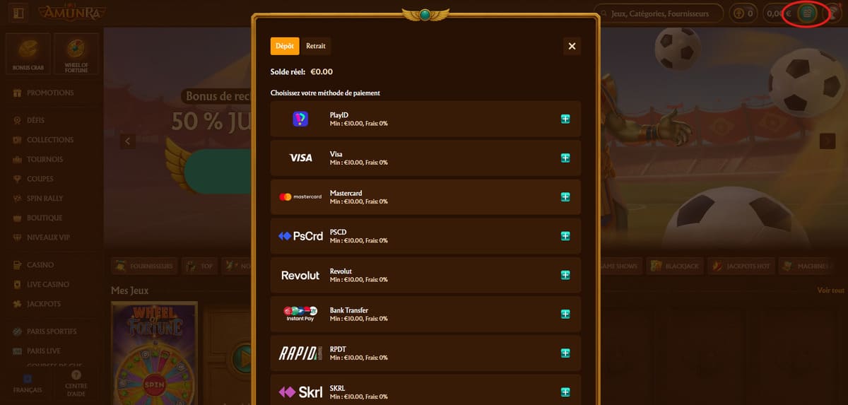 Dépôt AmunRa Casino