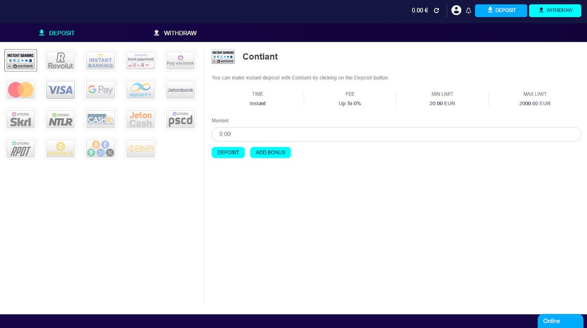 Dépôt et retrait Art casino