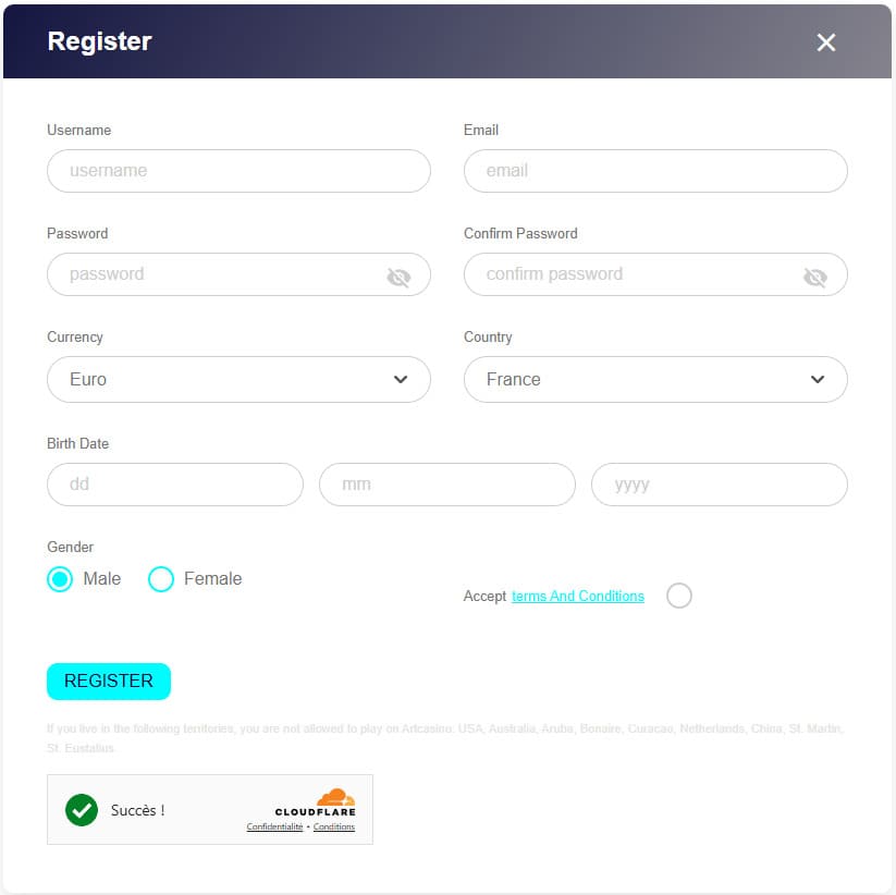 Inscription Art casino