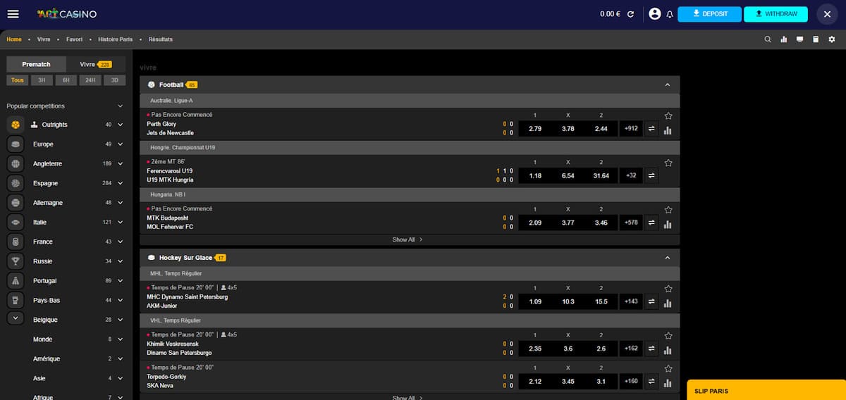 Pari sportif Art casino