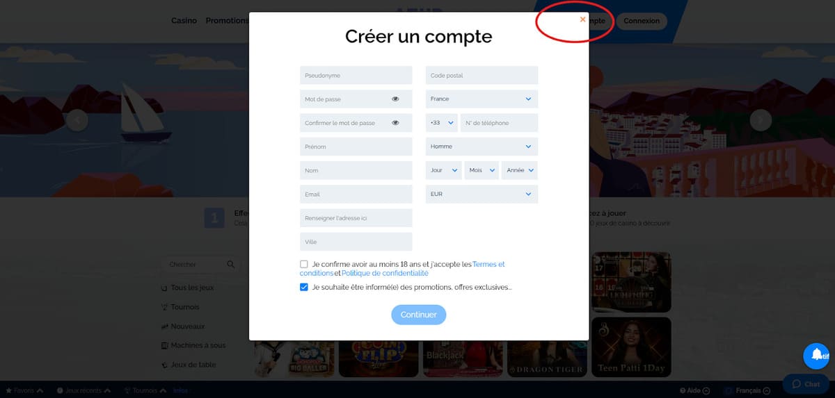 créer un compte Azur Casino