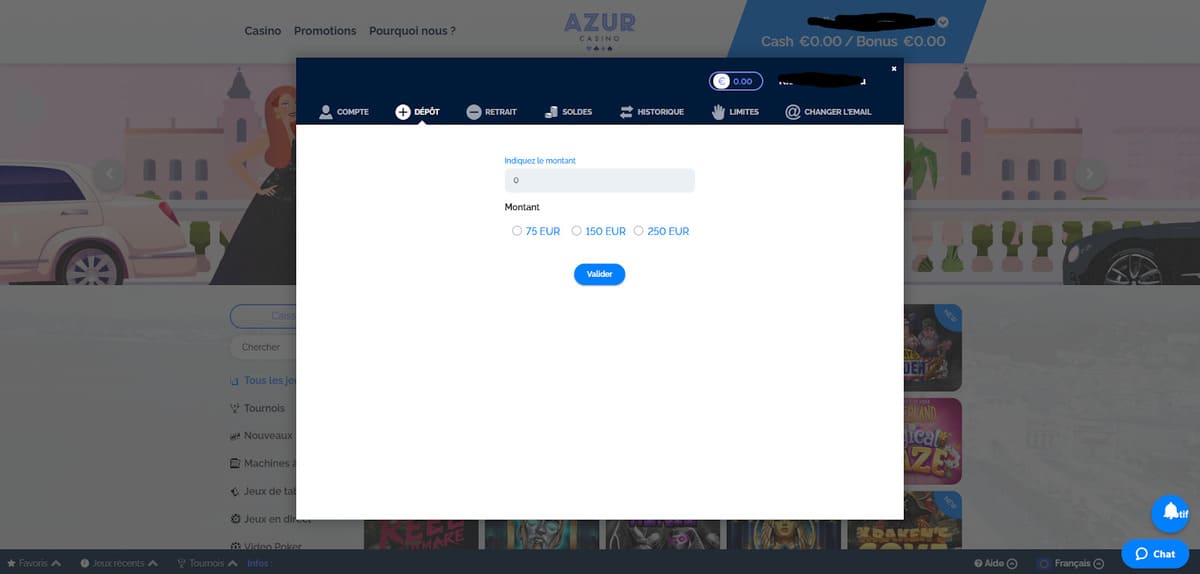 dépôt Azur Casino