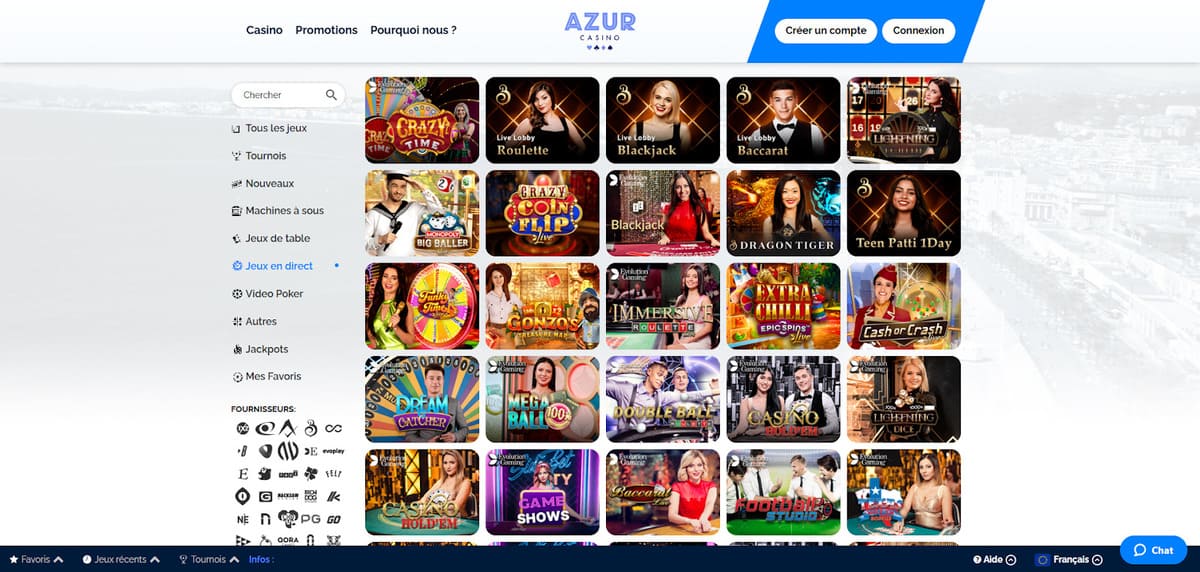 jeu en direct Azur Casino