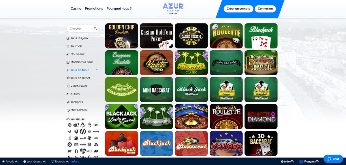 jeux de table Azur Casino