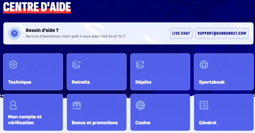 centre d'aide Bankonbet Casino