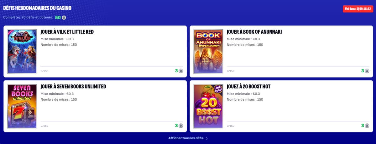 défis hebdomadaires Bankonbet Casino