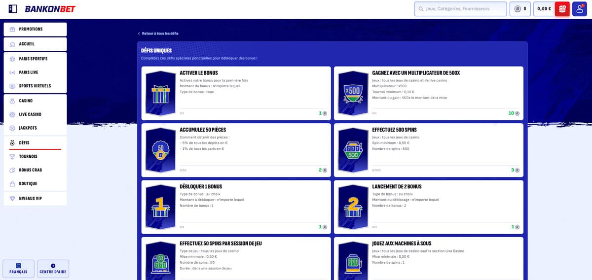 défis uniques Bankonbet Casino