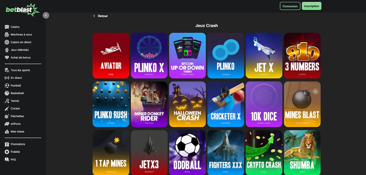 Jeux crash Betblast Casino