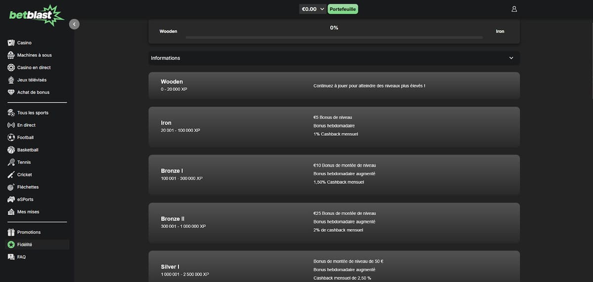 Programme de fidélité Betblast Casino