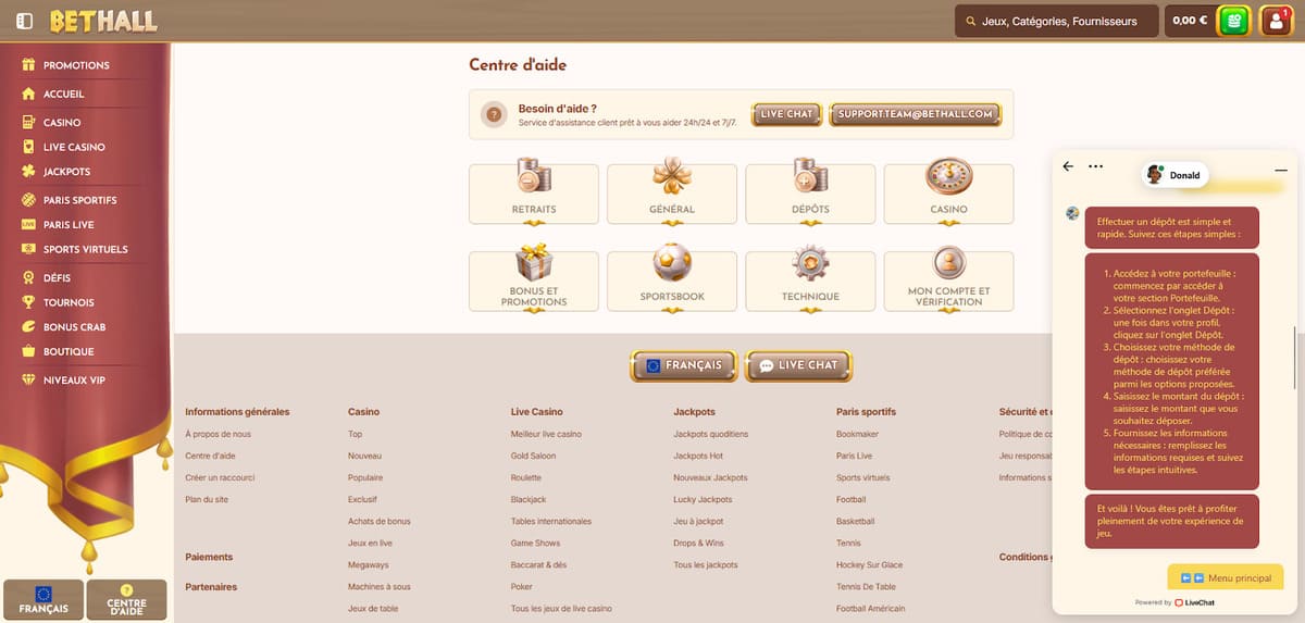 Centre d'aide BetHall Casino