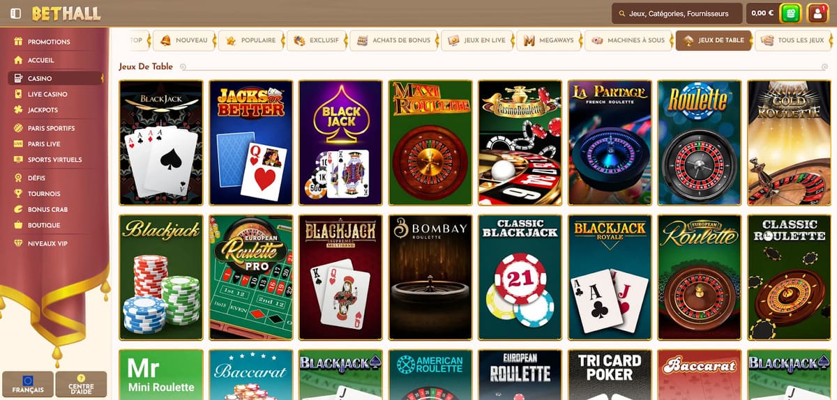 Jeux de table BetHall Casino