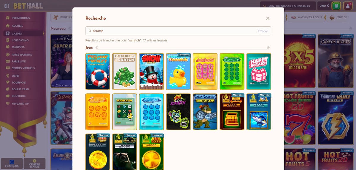 Mini jeux BetHall Casino