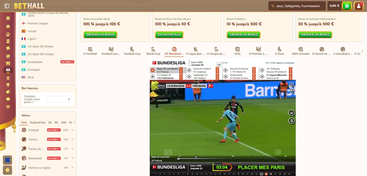 Sports virtuels BetHall Casino