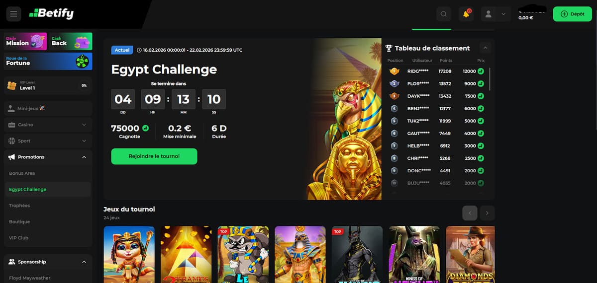Tournois Betify Casino