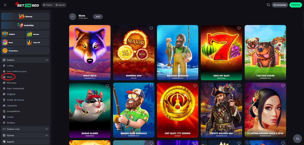 Interface des machines à sous Betonred montrant une variété de jeux et promotions