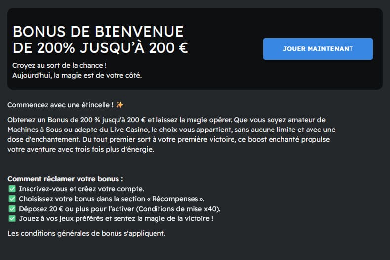 Bonus bienvenue Betzino Casino