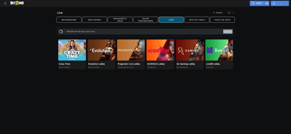 Casino live Betzino Casino