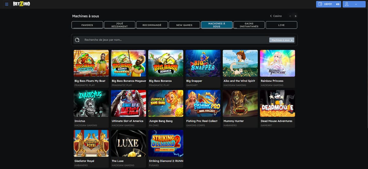 Machines à sous Betzino Casino