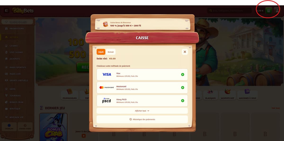 Dépôt BillyBets Casino