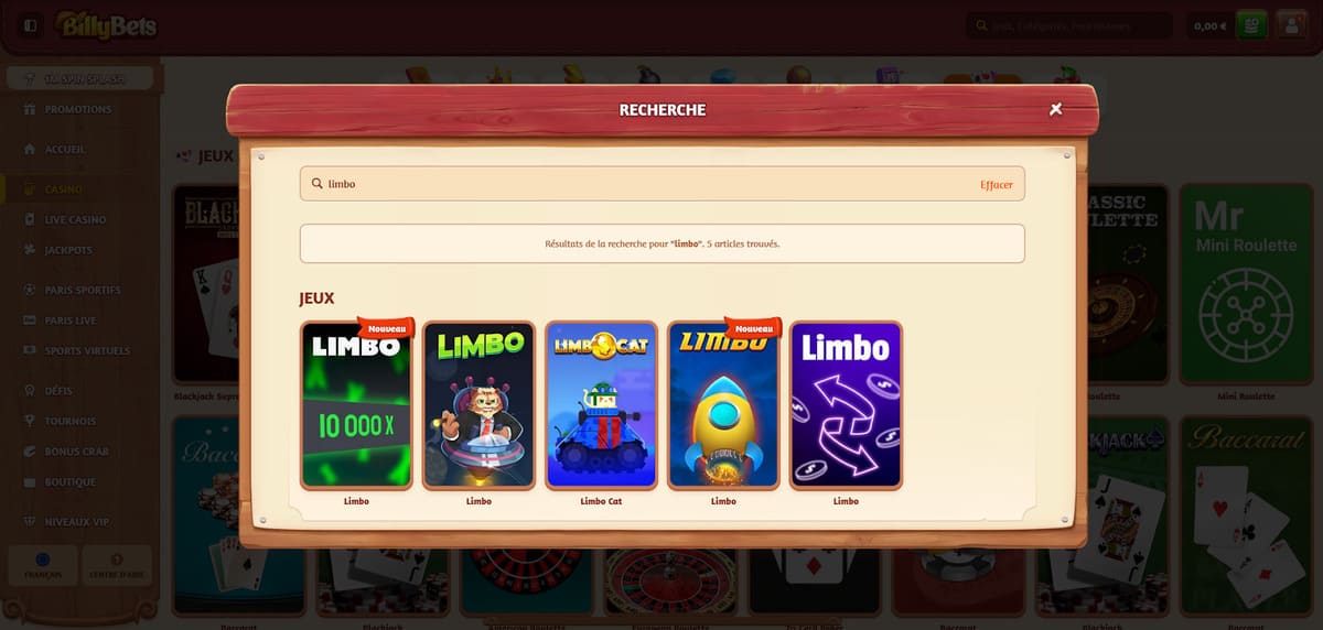 Jeux cachés BillyBets Casino