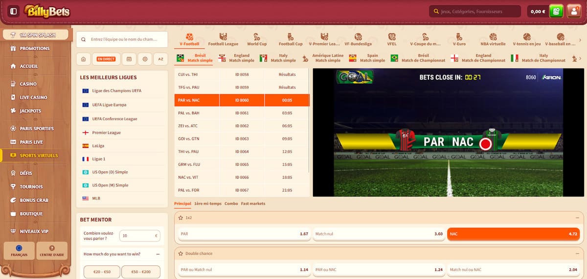 Ligues virtuelles BillyBets Casino