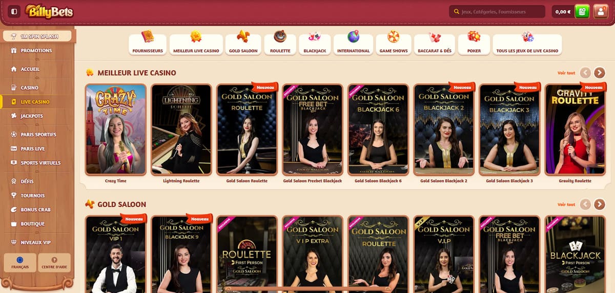 Meilleur live BillyBets Casino