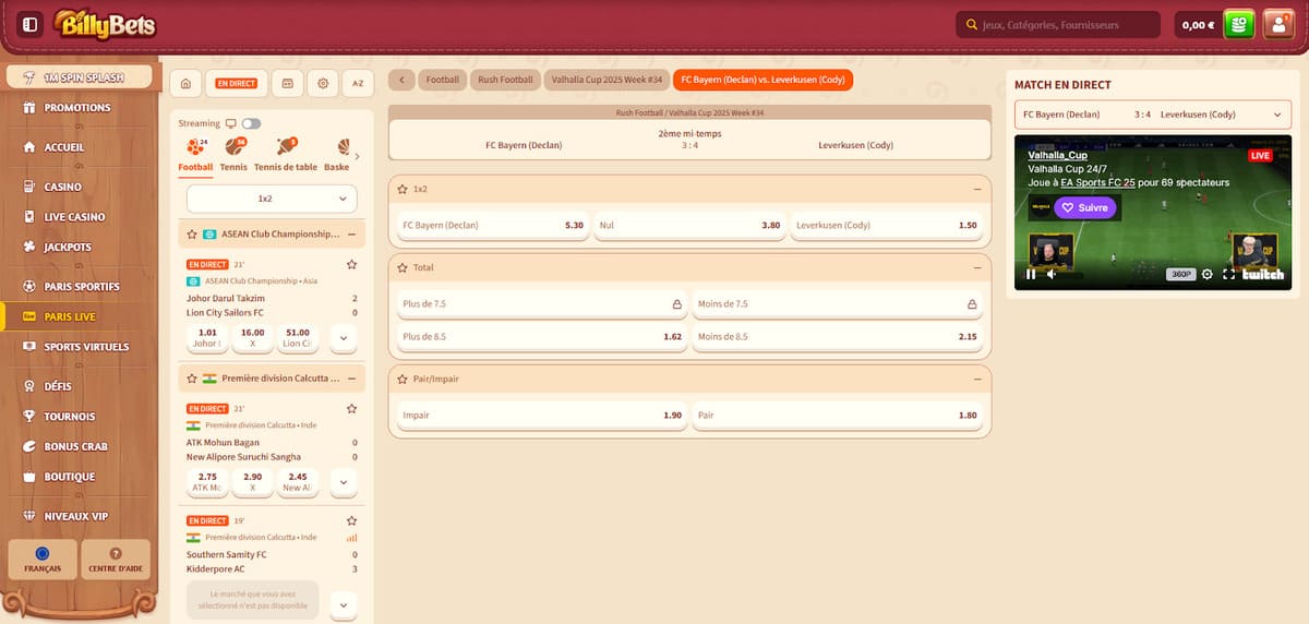 Paris en live BillyBets Casino