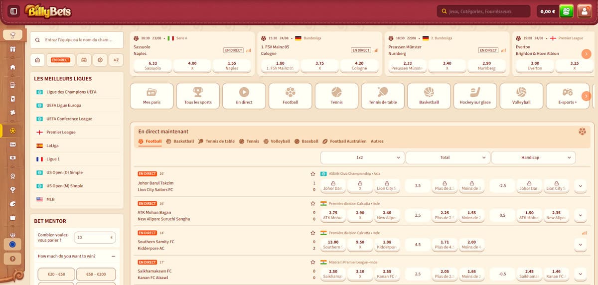 Paris sportifs BillyBets Casino