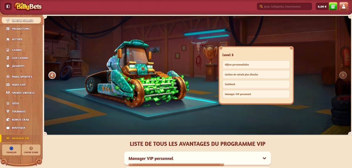 Programme VIP BillyBets Casino
