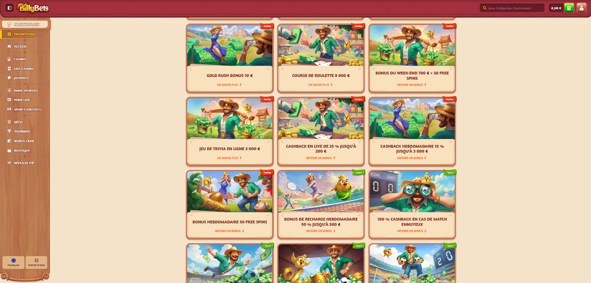 Promos régulières BillyBets Casino