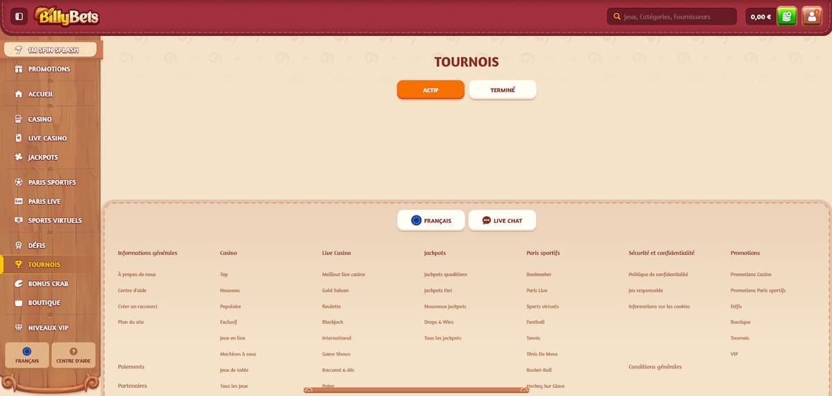 Tournois BillyBets Casino