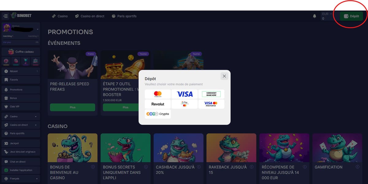 Dépôt Binobet Casino