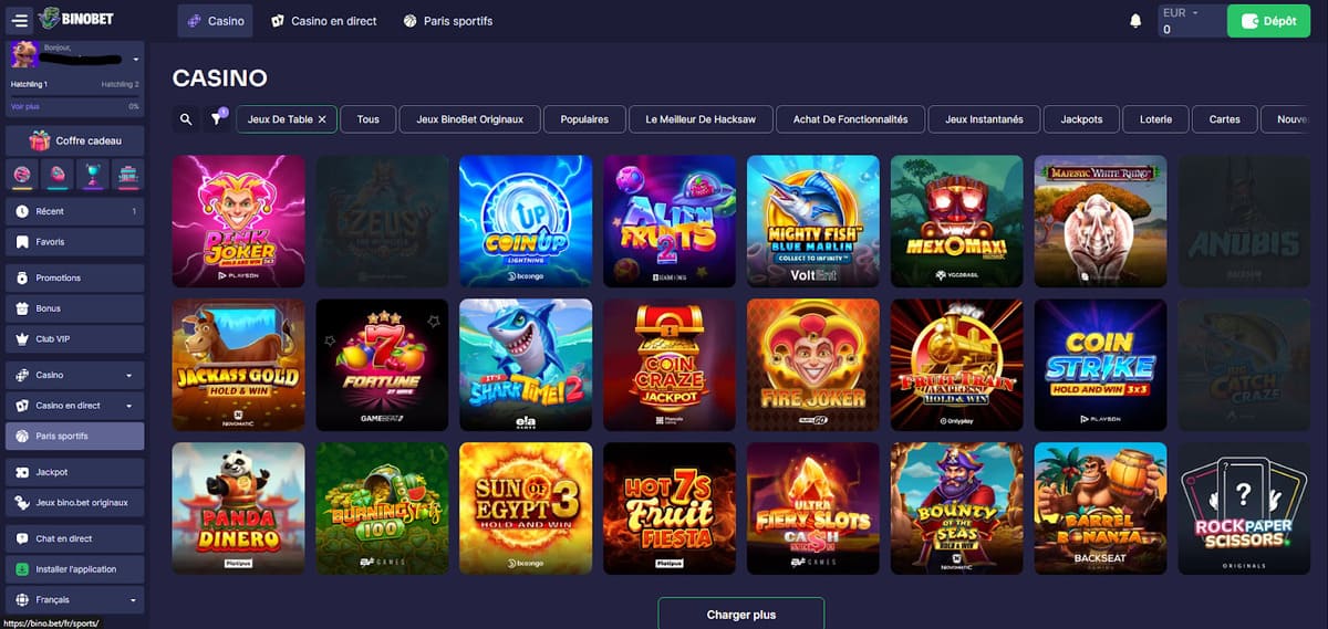 Jeux de table Binobet Casino