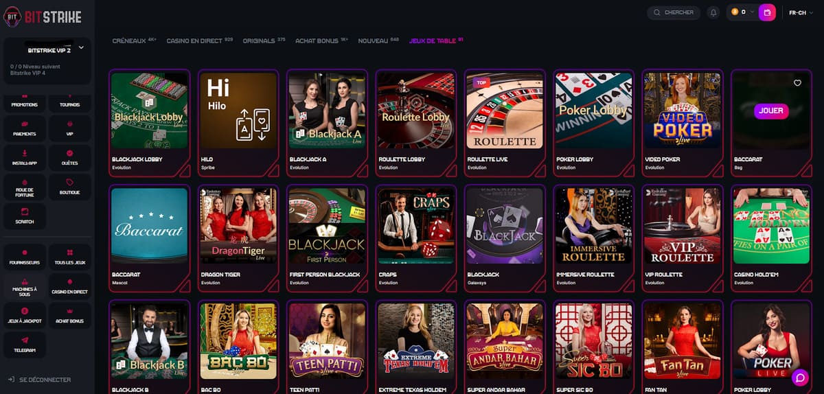 Jeux de table Bitstrike Casino